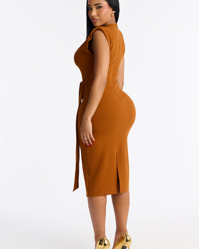 Fashion Nova Camilla Tie Waist Women's Midi Dress