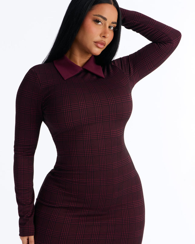 Fashion Nova Tori Collar Houndstooth Women's Midi Dress