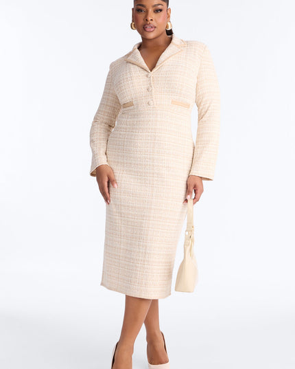 Fashion Nova Brisa Long Sleeve Women's Tweed Midi Dress Mauve