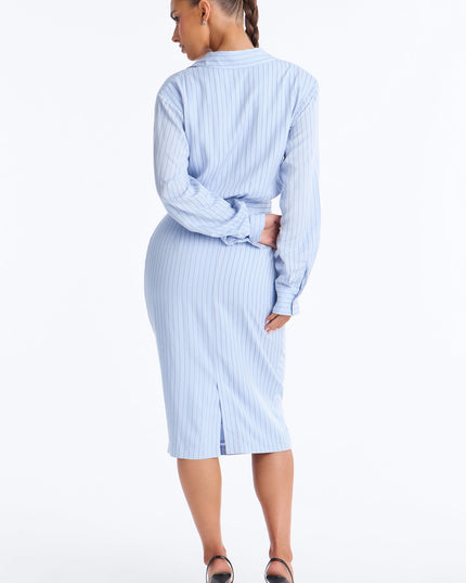 Fashion Nova Alisha Pinstripe Shirt Women's Midi Dress