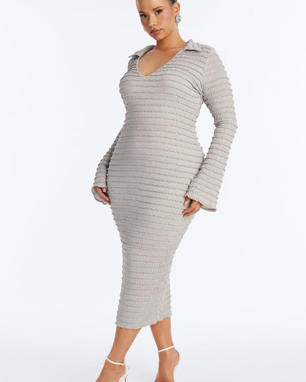 Fashion Nova Marcy Collar Textured Women's Midi Dress