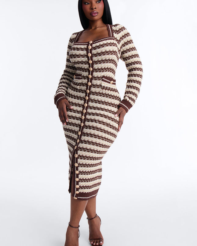 Fashion Nova Hana Long Sleeve Sweater Women's Midi Dress