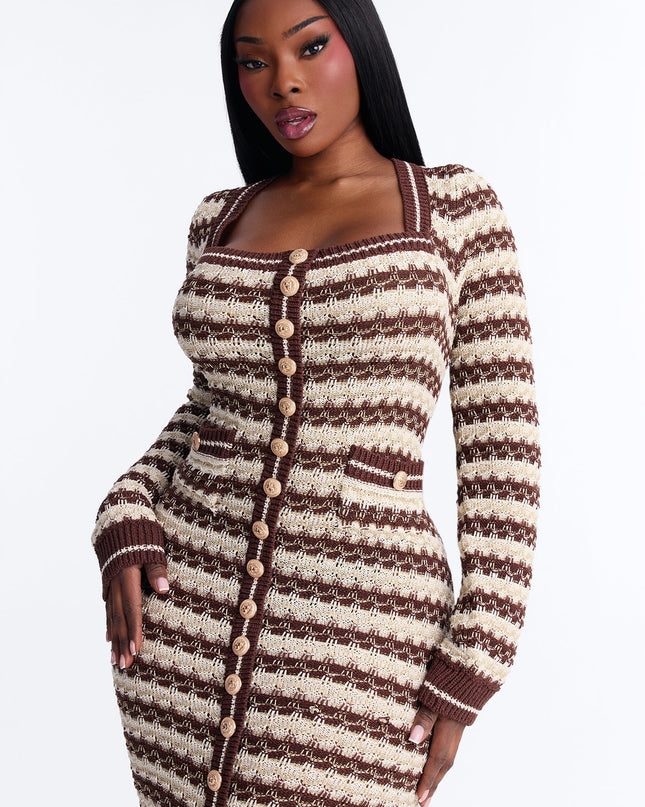 Fashion Nova Hana Long Sleeve Sweater Women's Midi Dress
