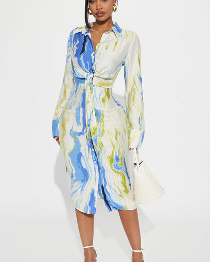 Fashion Nova See The Vision Long Sleeve Women's Shirt Midi Dress