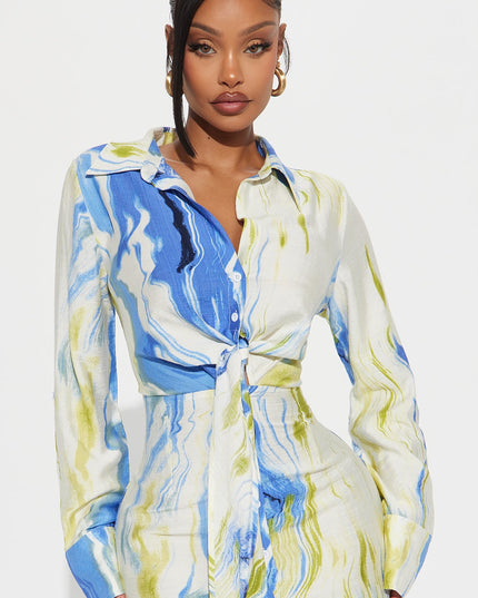 Fashion Nova See The Vision Long Sleeve Women's Shirt Midi Dress