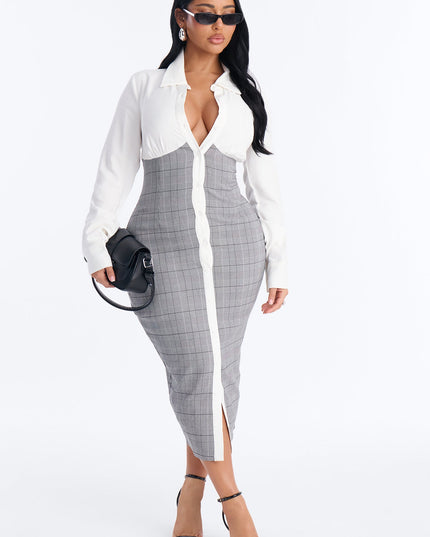 Fashion Nova Yasmin Plaid Shirt Women's Midi Dress