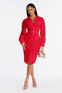 Fashion Nova Annette Belted Lace Women's Midi Dress
