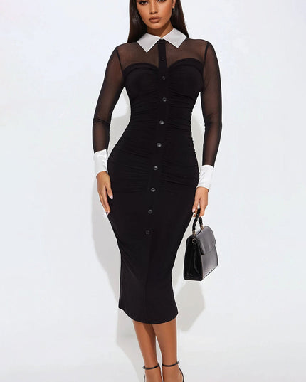 Fashion Nova She Means Business Mesh Women's Shirt Midi Dress