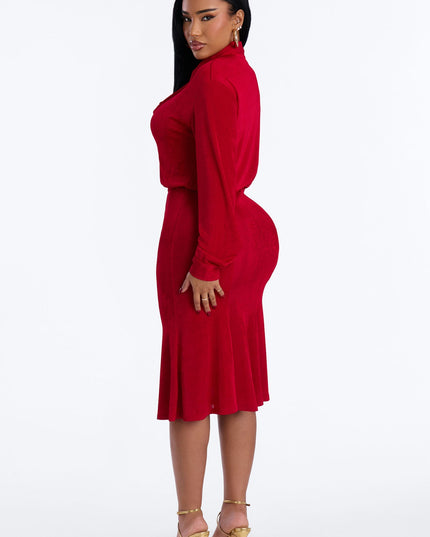Fashion Nova Jemma Slinky Long Sleeve Women's Midi Dress