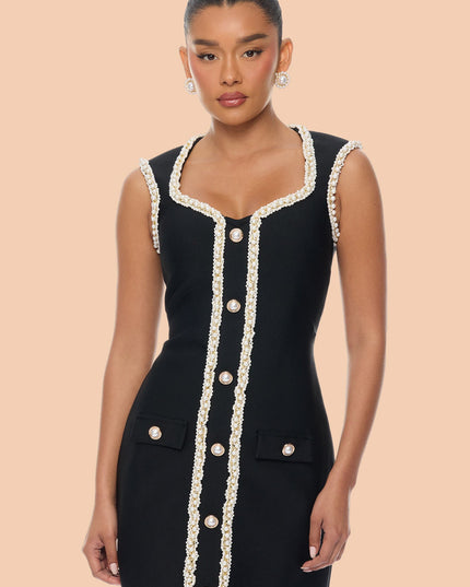 Fashion Nova Victoria Pearl Trim Women's Bandage Mini Dress