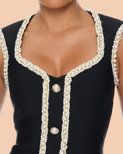 Fashion Nova Victoria Pearl Trim Women's Bandage Mini Dress