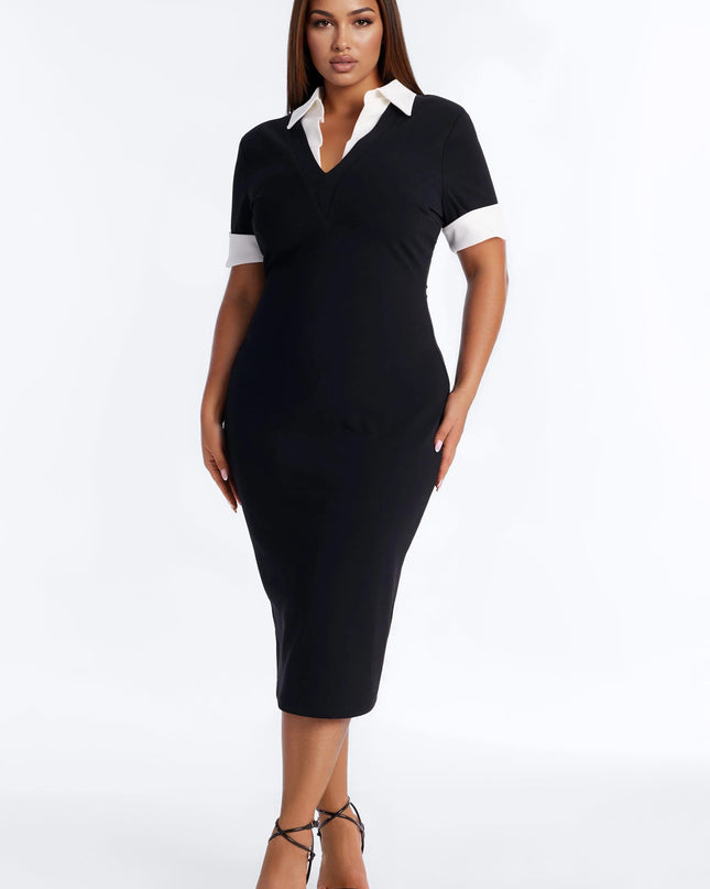 Fashion Nova Lilliana Short Sleeve Women's Collared Midi Dress