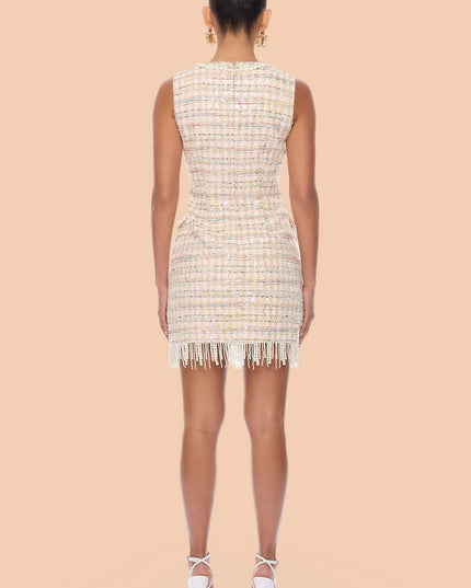 Fashion Nova Tiffani Pearl Fringe Tweed Women's Mini Dress