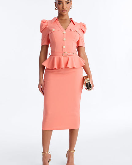 Fashion Nova Kathryn Ruffle Sleeve Women's Knit Crepe Midi Dress