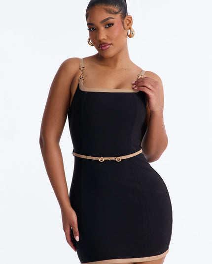 Fashion Nova Iris Contrast Belted Women's Mini Dress
