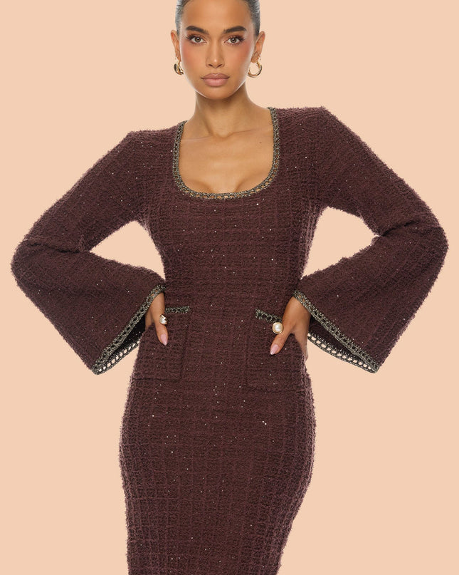 Fashion Nova Brooke Embellished Tweed Women's Maxi Dress