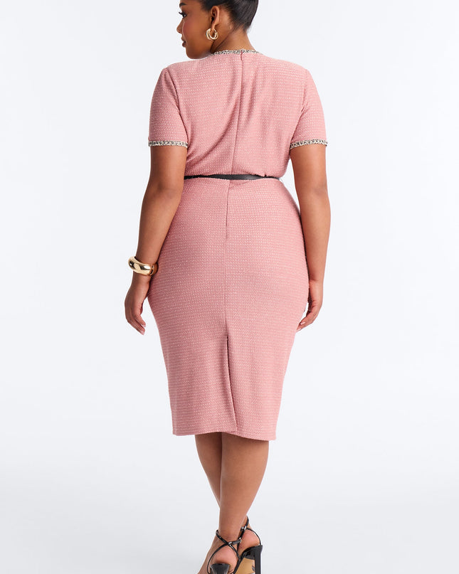 Fashion Nova Monique Short Sleeve Tweed Women's Midi Dress