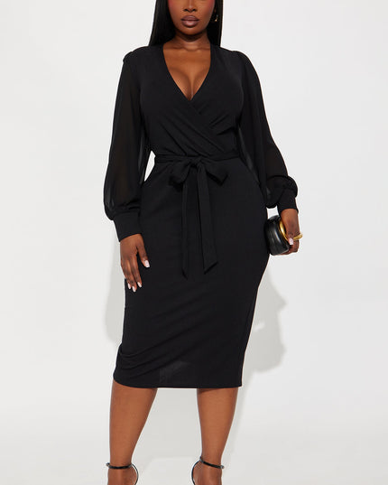 Fashion Nova Renee Surplice Tie Waist Women's Midi Dress