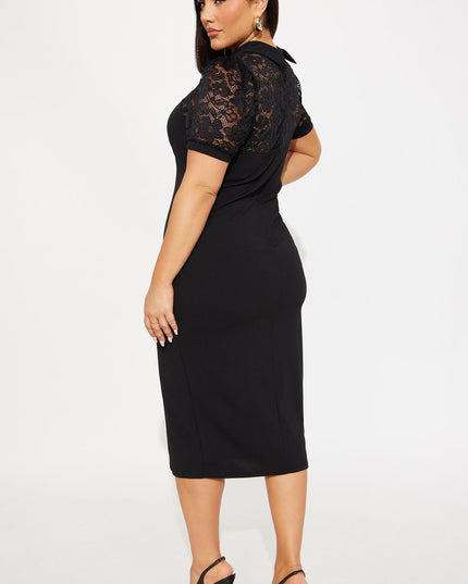 Fashion Nova Helena Lace Short Sleeve Women's Midi Dress