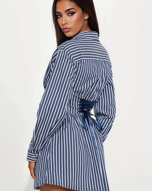 Fashion Nova Carly Collar Pinstripe Women's Mini Dress