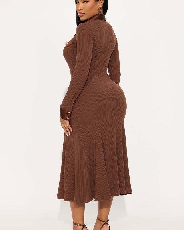 Fashion Nova Marisol Long Sleeve Women's Ribbed Midi Dress