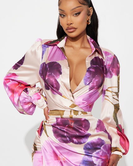 Fashion Nova Riley Satin Shirt Women's Maxi Dress