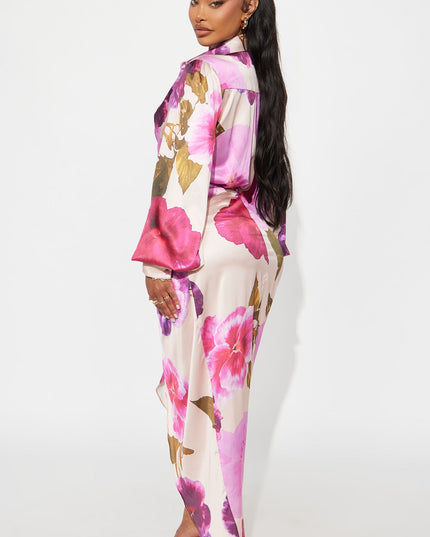 Fashion Nova Riley Satin Shirt Women's Maxi Dress