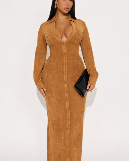 Fashion Nova Noelle Suede Women's Maxi Shirt Dress