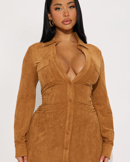 Fashion Nova Noelle Suede Women's Maxi Shirt Dress