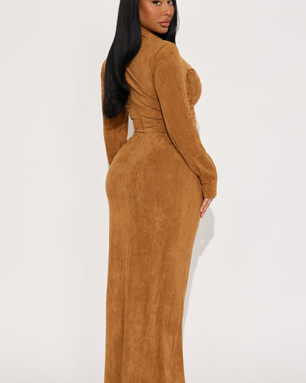 Fashion Nova Noelle Suede Women's Maxi Shirt Dress