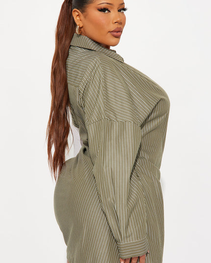 Fashion Nova Charli Surplice Pinstripe Shirt Women's Mini Dress