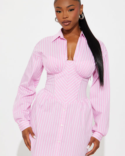 Fashion Nova Carly Collar Pinstripe Women's Shirt Mini Dress