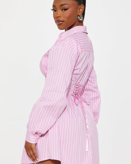 Fashion Nova Carly Collar Pinstripe Women's Shirt Mini Dress