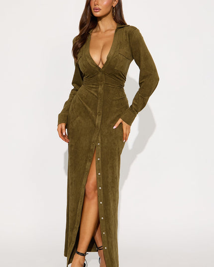 Fashion Nova Noelle Suede Women's Maxi Shirt Dress