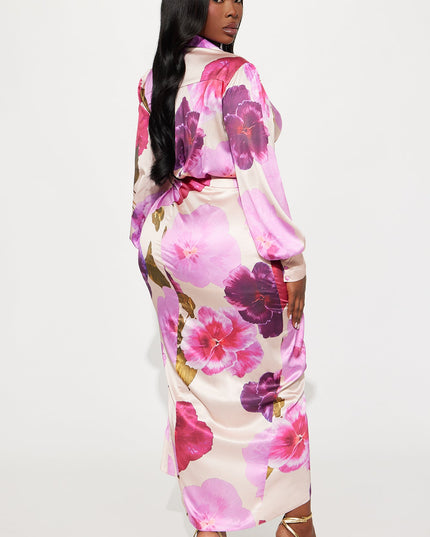 Fashion Nova Riley Satin Shirt Women's Maxi Dress