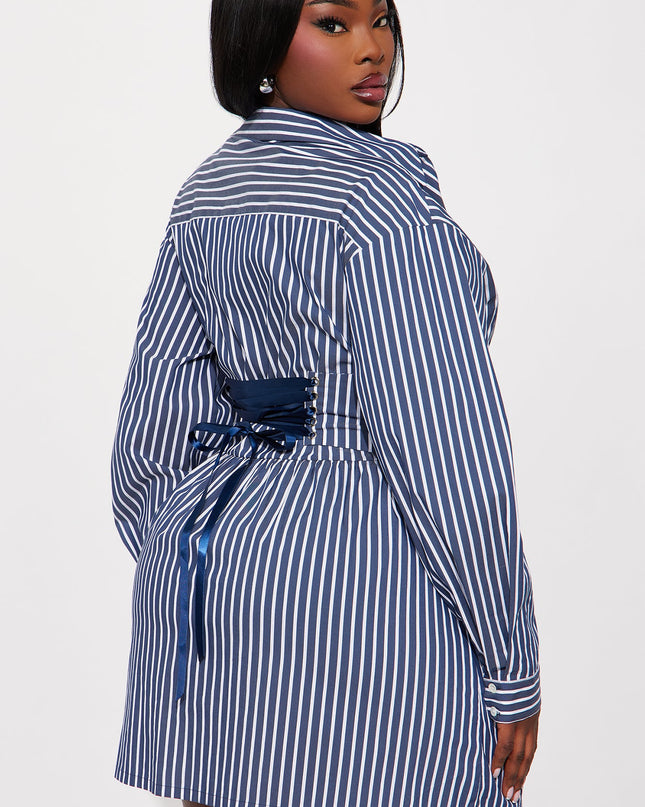 Fashion Nova Carly Collar Pinstripe Women's Mini Dress