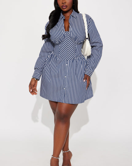 Fashion Nova Carly Collar Pinstripe Women's Mini Dress