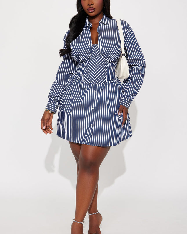 Fashion Nova Carly Collar Pinstripe Women's Mini Dress