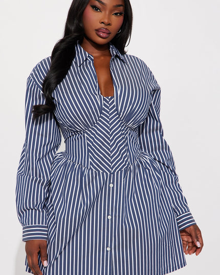 Fashion Nova Carly Collar Pinstripe Women's Shirt Mini Dress