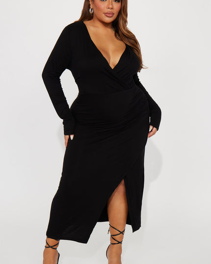 Fashion Nova Claire Ruched Long Sleeve Women's Midi Dress