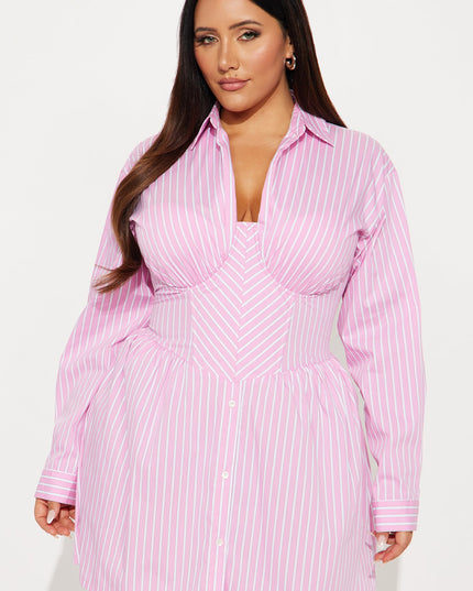 Fashion Nova Carly Collar Pinstripe Women's Shirt Mini Dress