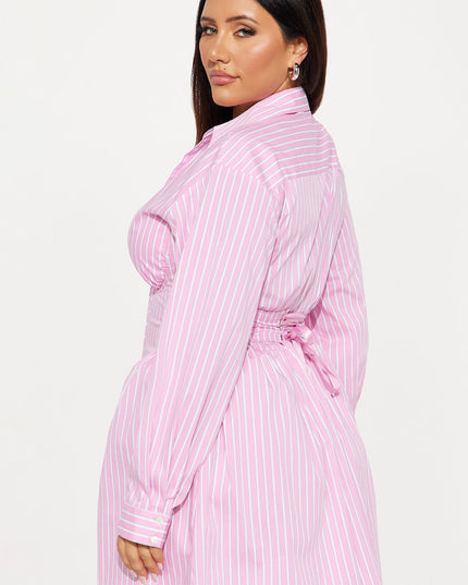Fashion Nova Carly Collar Pinstripe Women's Shirt Mini Dress