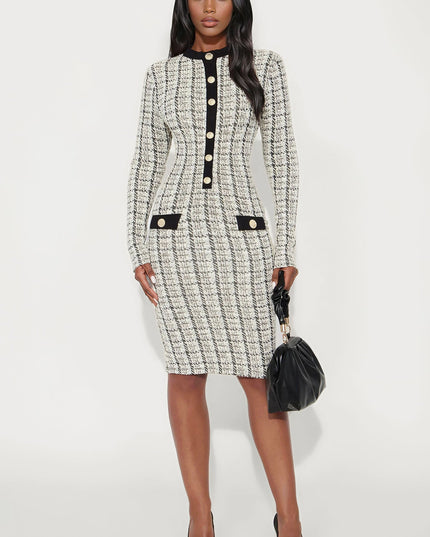 Fashion Nova Marissa Tweed Long Sleeve Women's Midi Dress