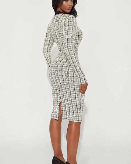Fashion Nova Marissa Tweed Long Sleeve Women's Midi Dress