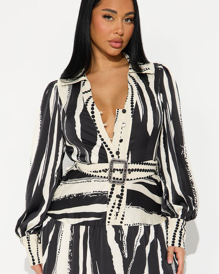 Fashion Nova Jasline Striped Women's Maxi Shirt Dress Black/White