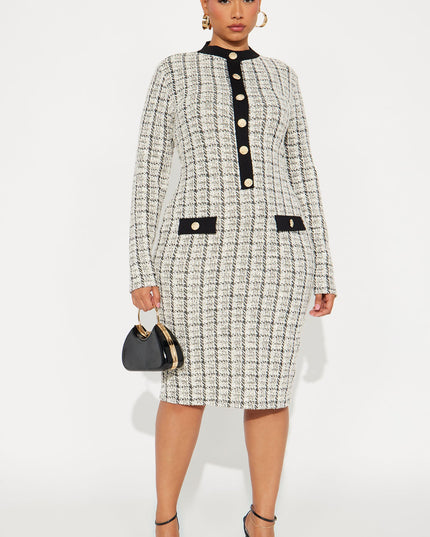 Fashion Nova Marissa Tweed Long Sleeve Women's Midi Dress