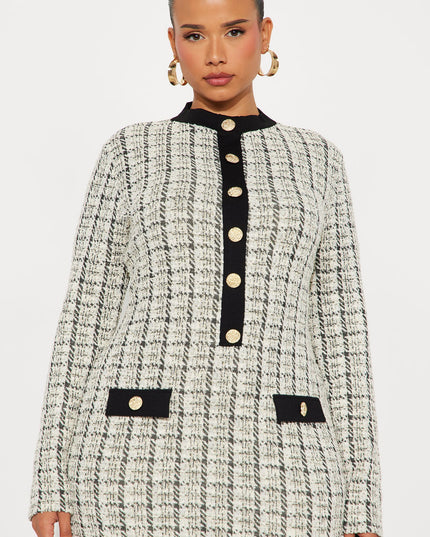 Fashion Nova Marissa Tweed Long Sleeve Women's Midi Dress