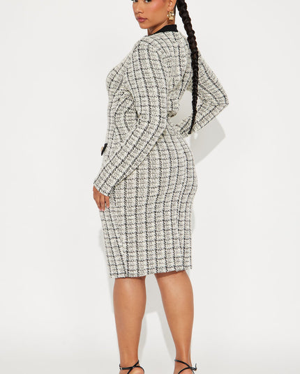 Fashion Nova Marissa Tweed Long Sleeve Women's Midi Dress