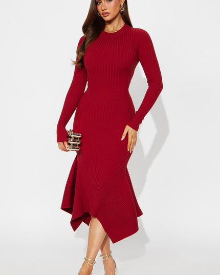 Fashion Nova Rare Catch Long Sleeve Ribbed Women's Midi Dress