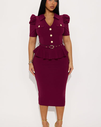 Fashion Nova Kathryn Ruffle Sleeve Women's Knit Crepe Midi Dress